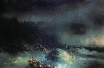 イワン・コンスタンティノヴィチ・アイヴァゾフスキー Painting - 外国船イワン・アイヴァゾフスキーの嵐の難破船